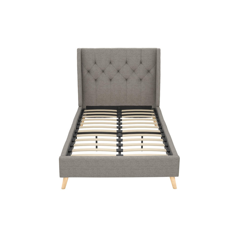 Gray Linen Tufted Upholstered Queen Bed with Wood Frame