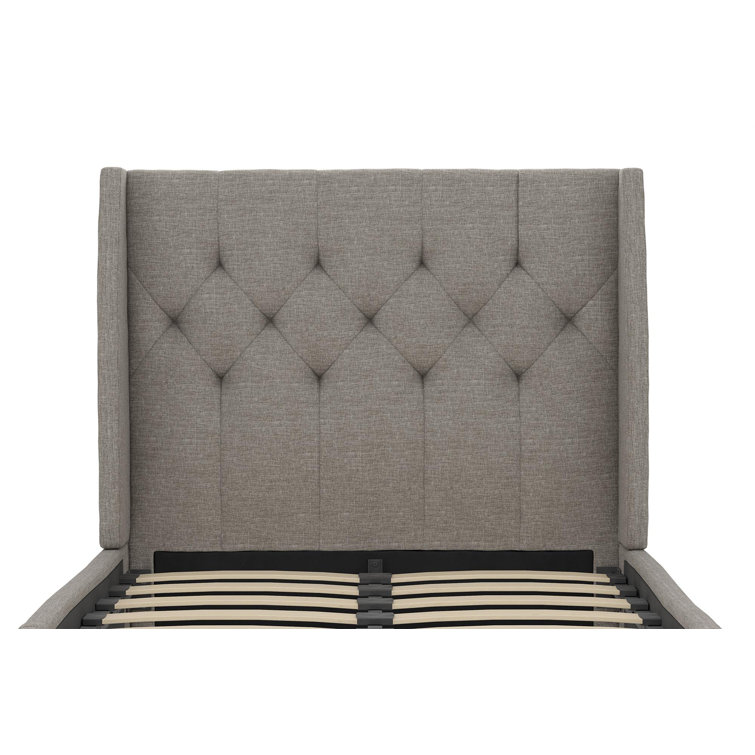 Gray Linen Tufted Upholstered Queen Bed with Wood Frame