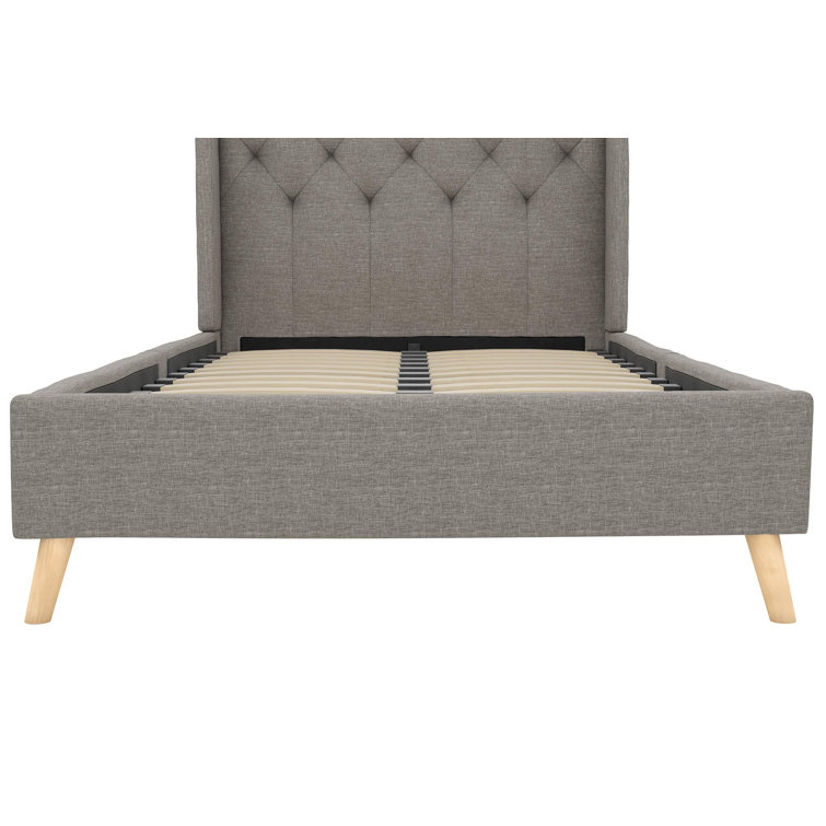 Gray Linen Tufted Upholstered Queen Bed with Wood Frame