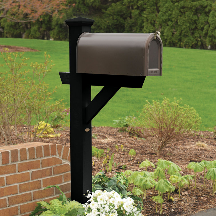Hazleton Black Recycled Plastic Mailbox Post with Shelf