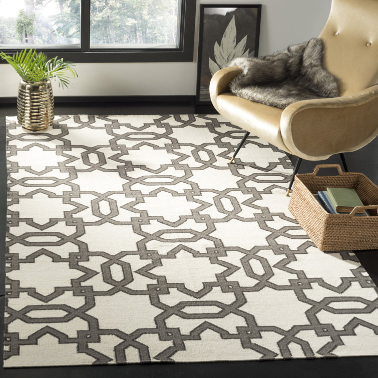 Ivory and Grey Handwoven Wool Geometric Area Rug