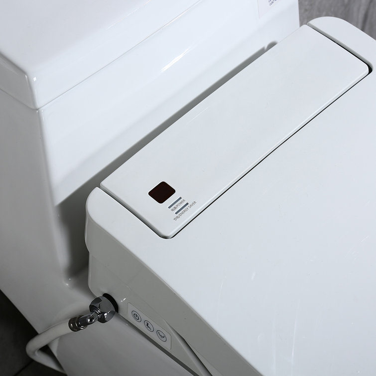 White Porcelain Elongated One-Piece Dual Flush Toilet with Smart Bidet
