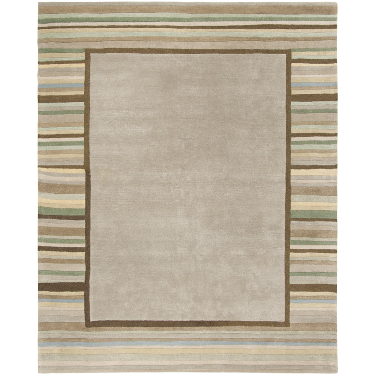 Tadpole Green Striped Wool and Viscose 5' x 8' Area Rug