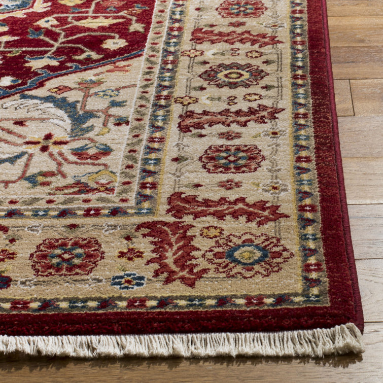 Handmade Beige and Red Synthetic Oriental Rug, 2'2" x 4'