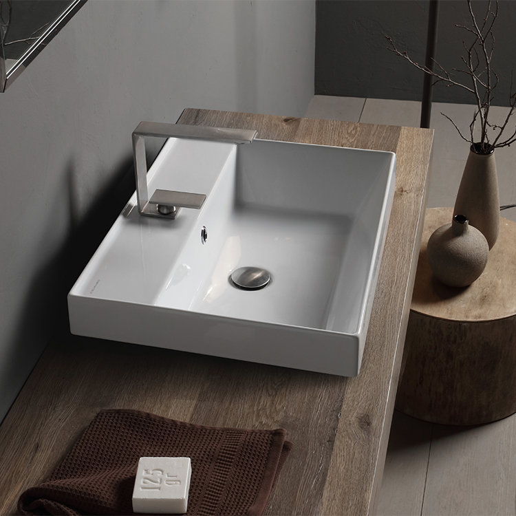 Teorema 17.3'' White Ceramic Rectangular Bathroom Sink with Overflow