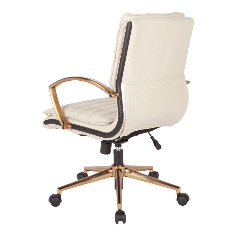 Cream Faux Leather Swivel Office Chair with Gold Accents