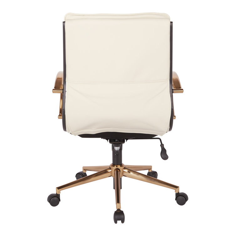 Cream Faux Leather Swivel Office Chair with Gold Accents