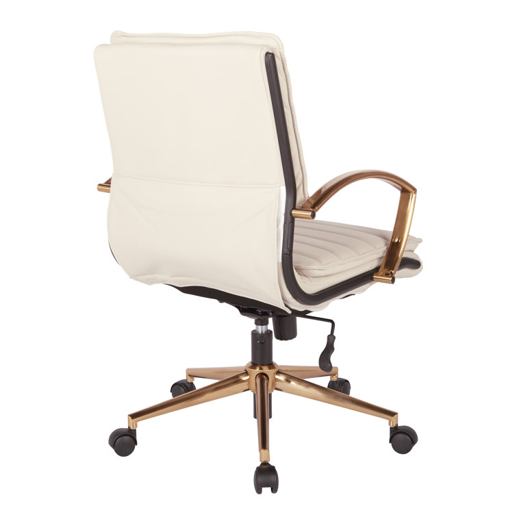 Cream Faux Leather Swivel Office Chair with Gold Accents