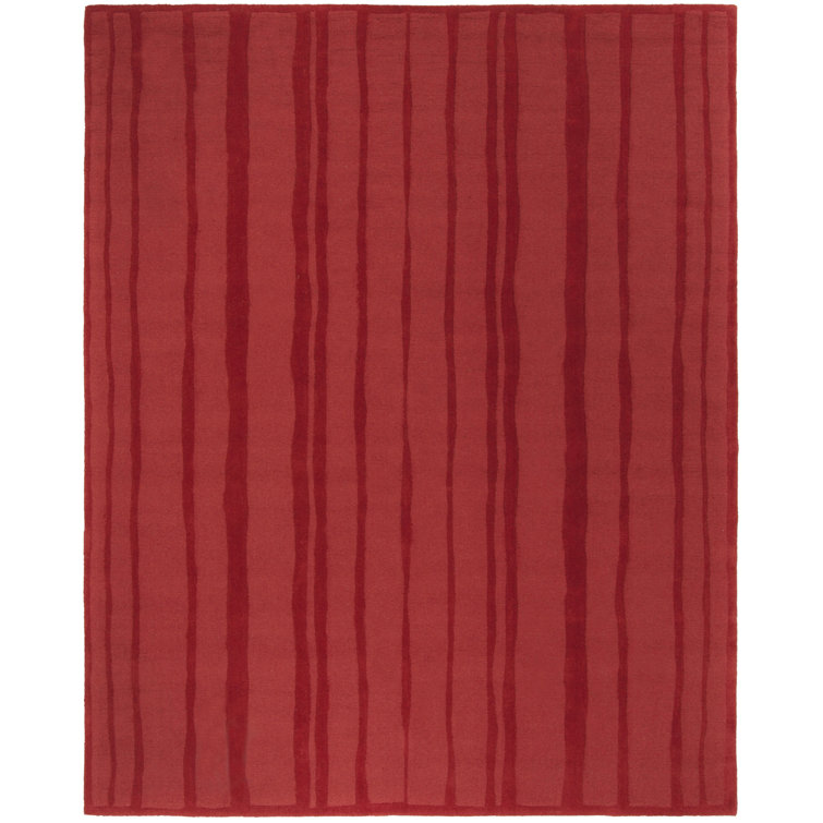 Handmade Vermillion Stripe Tufted Wool Rectangular Rug 8' x 10'
