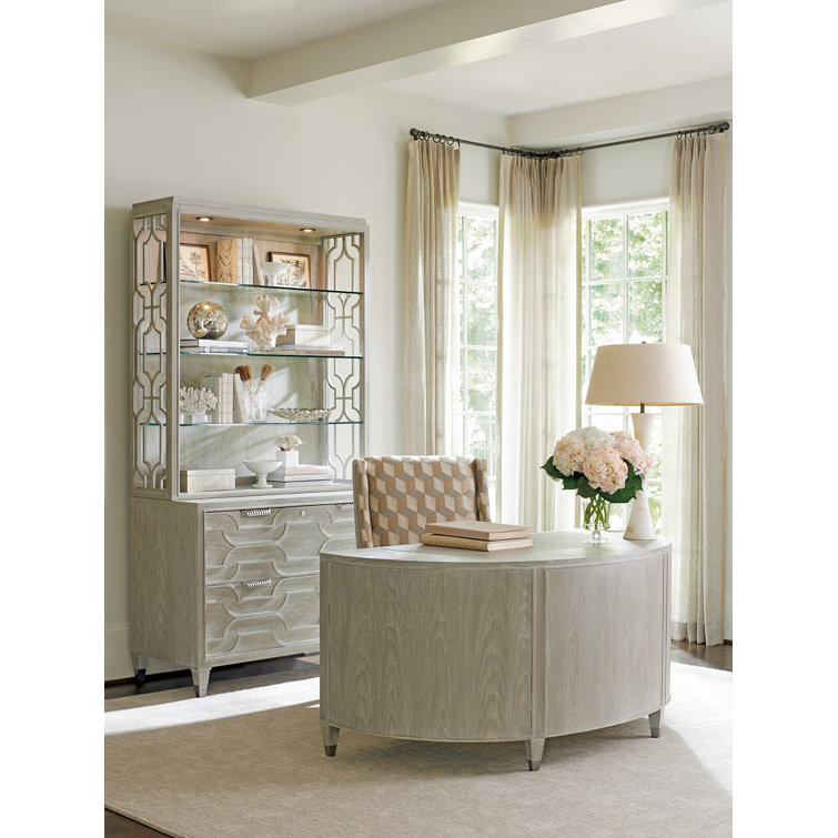 Transitional Greystone Dylan 62'' Cream Home Office Desk with Walnut Veneer
