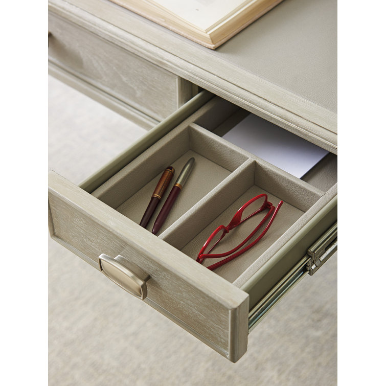 Chloe Transitional Cream Home Office Desk with Gray Leather Top