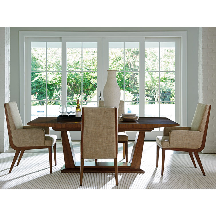 Elegant Taupe Linen Upholstered Arm Chair with Hazelnut Wood Finish