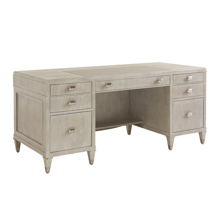 Greystone Avery 68.5'' Cream Executive Desk with Faux Leather Top