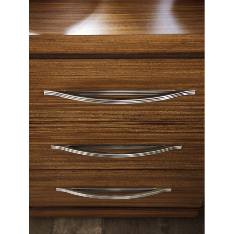 Hazelnut Brown Wood 3-Drawer Nightstand with Stainless Pulls