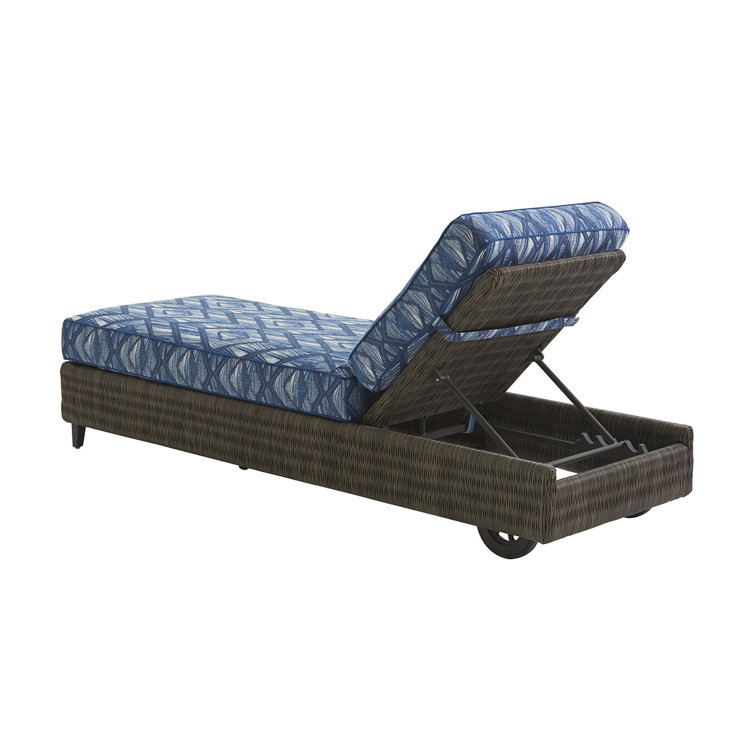 Transitional Blue/Gray Cushioned Outdoor Chaise Lounger 28"x82"