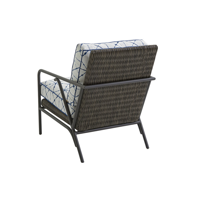 27'' Transitional Blue and Gray Wicker Arm Chair with Cushions