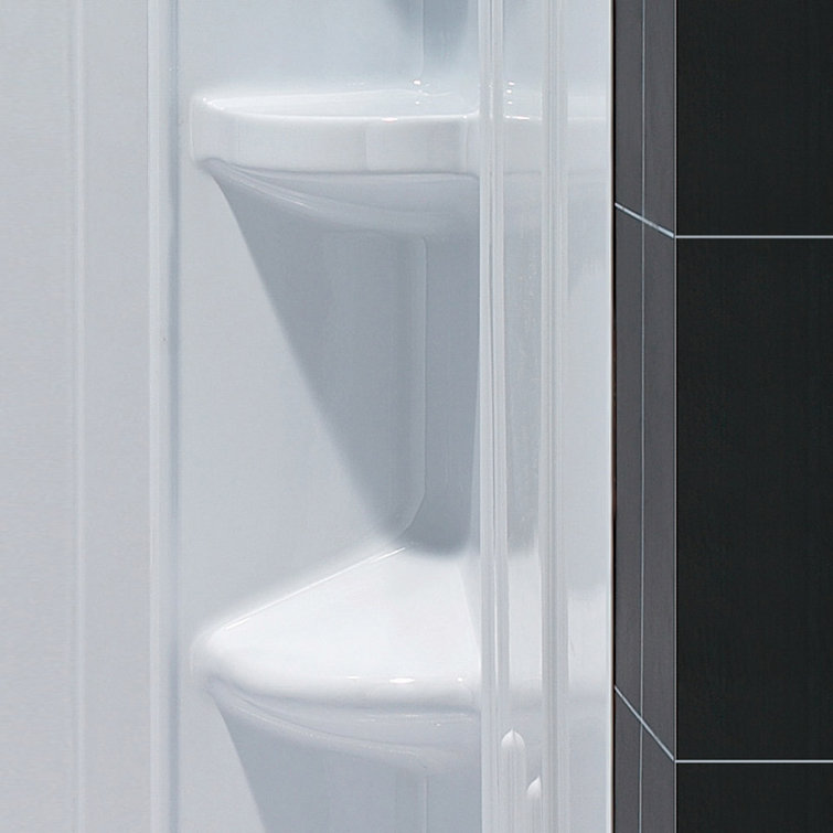 White Acrylic Corner Neo-Angle Shower Kit with Shelves
