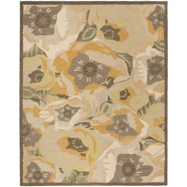 Hand Tufted Gold Floral Wool Area Rug 3' x 5'