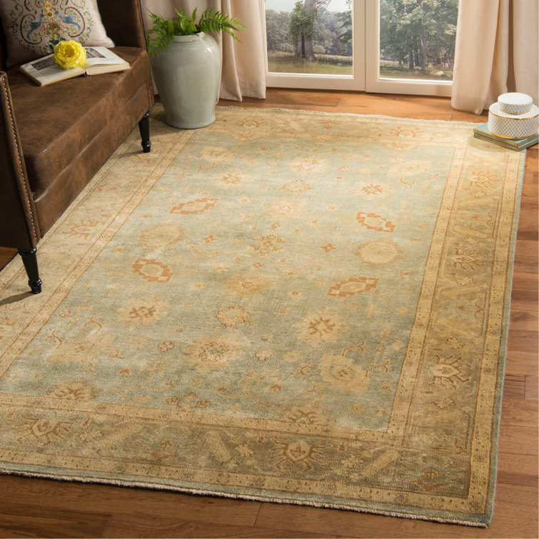 Elysian Light Blue Hand-Knotted Wool 9' x 12' Rectangular Rug