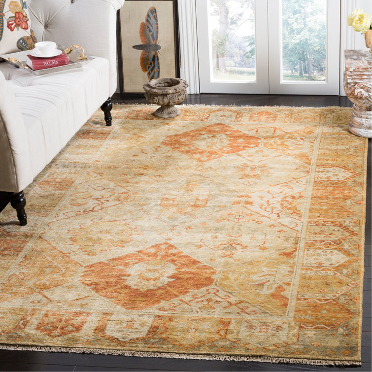 Traditional Oushak Gold and Brown Wool 6' x 9' Area Rug