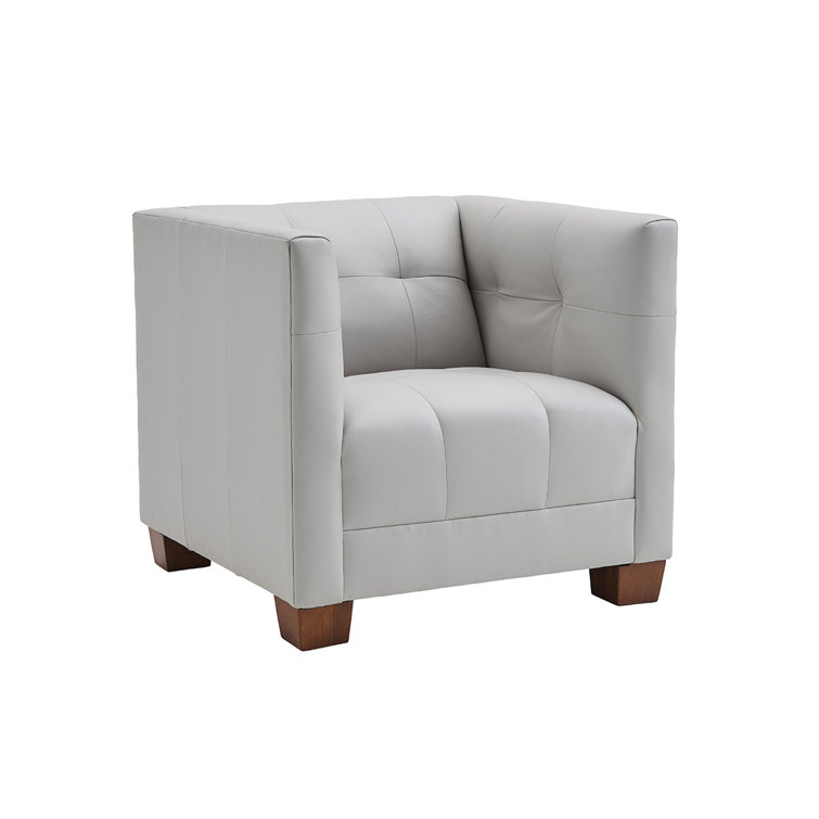 Emilia Gray Leather Channel-Tufted Chair with Tapered Legs