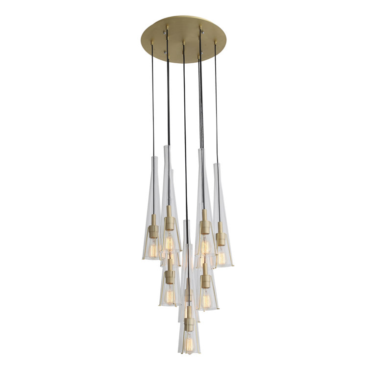 Abbey Park 10-Light Brushed Brass and Glass Pendant
