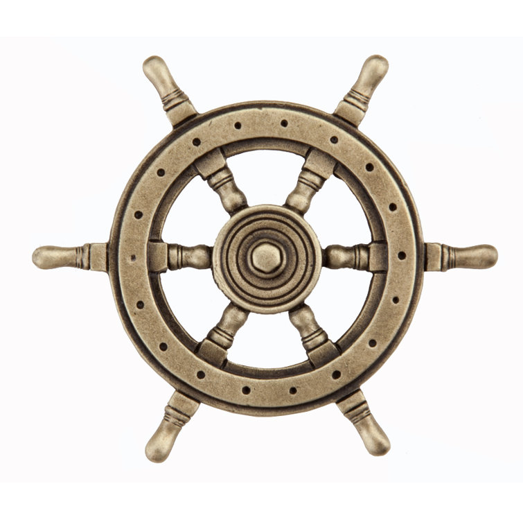 Antique Brass Ship's Wheel Cabinet Knob with Mounting Hardware