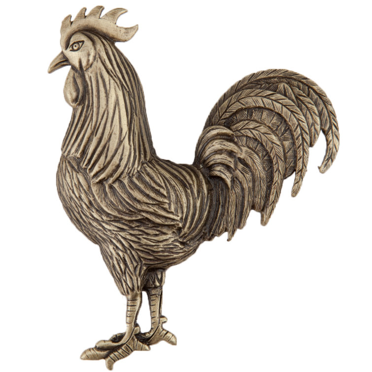Antique Brass Rooster Cabinet Knob with Mounting Hardware