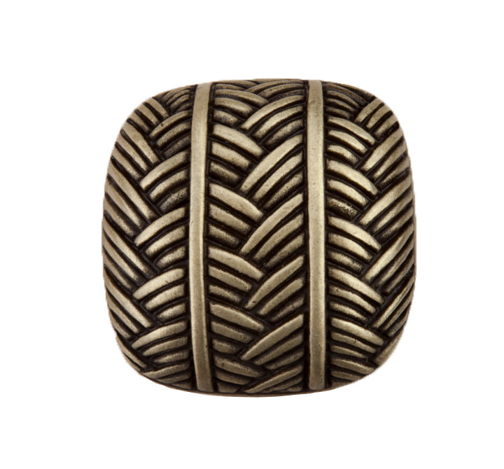 Antique Brass Woven Square Cabinet Knob with Mounting Hardware