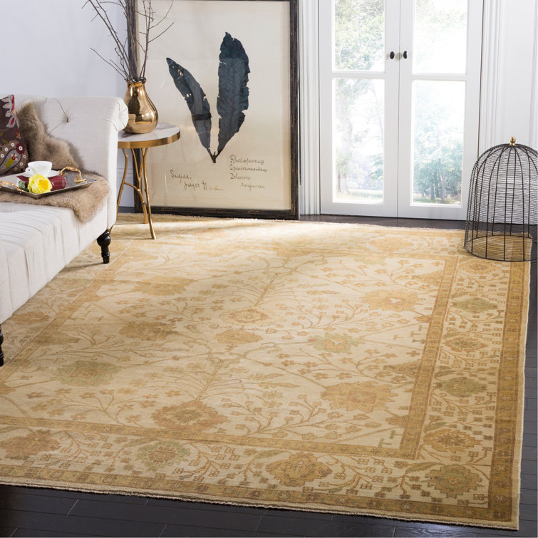 Elegant Oushak Hand-Knotted Ivory Wool 9' x 12' Area Rug