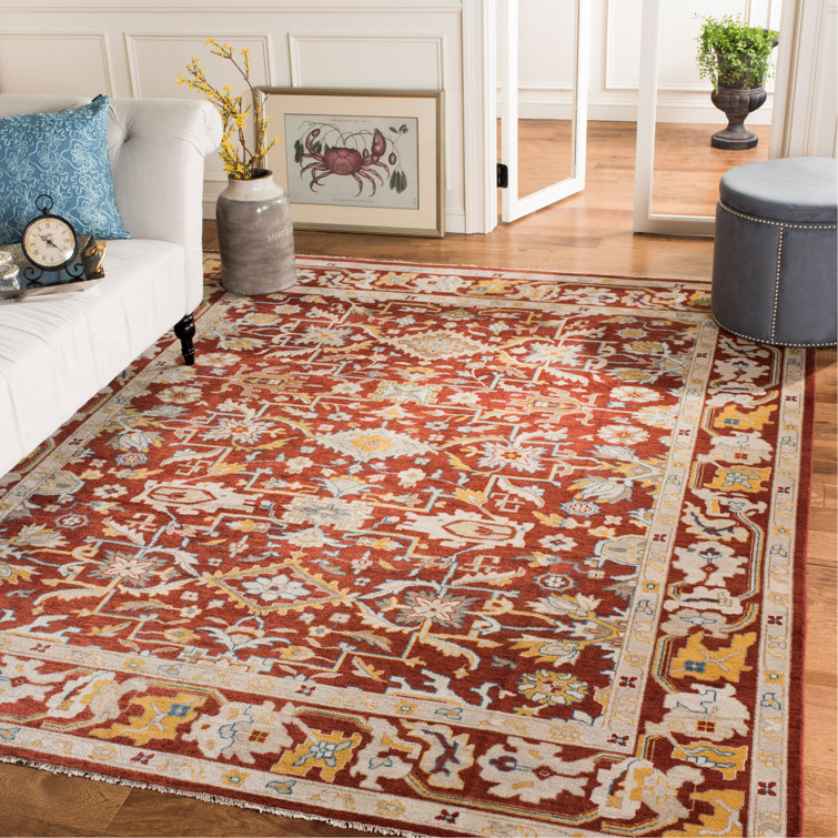 Hand-Knotted Rust and Beige Wool 9' x 12' Area Rug