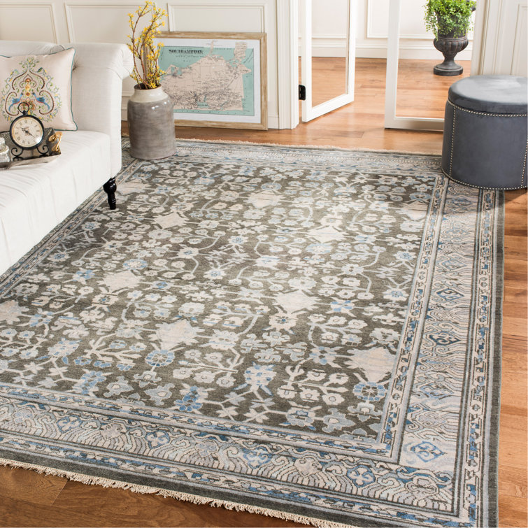 Handmade Blue Wool 9' x 12' Rectangular Area Rug