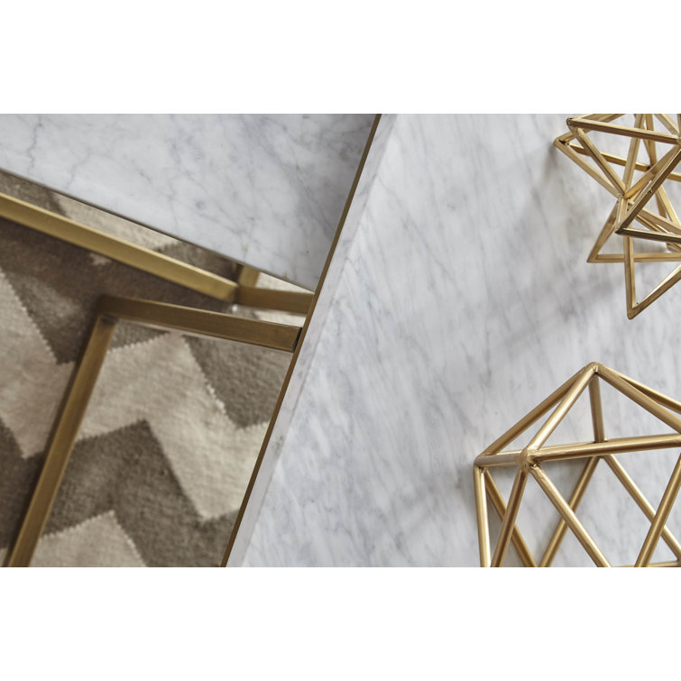 Gold and White Rectangular Marble Nesting Coffee Table Set