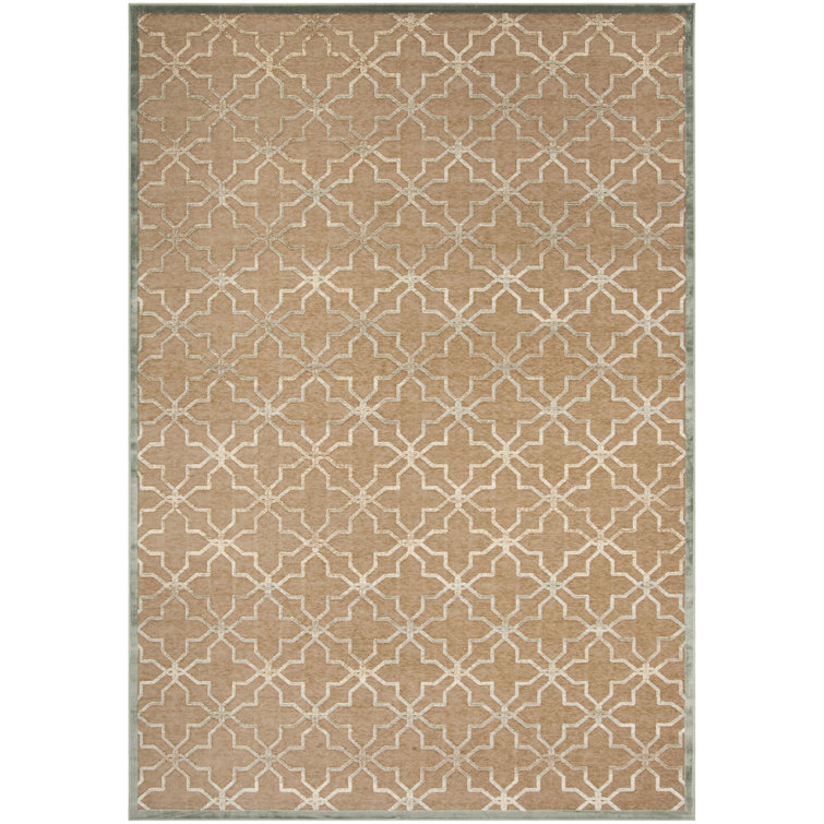 Handmade Beige and Ivory Wool Viscose Geometric Area Rug 8' x 11'2"