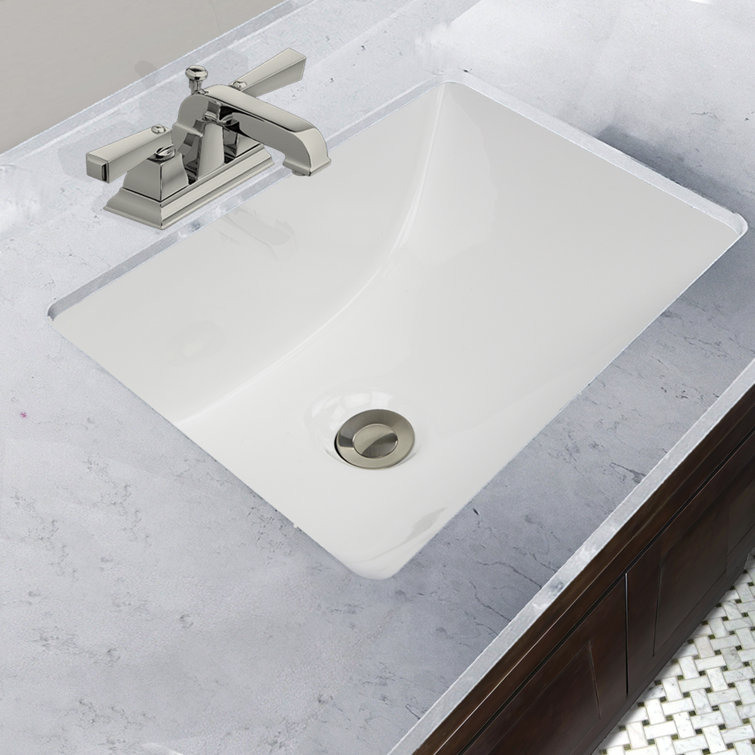 White Ceramic Rectangular Undermount Bathroom Sink with Overflow