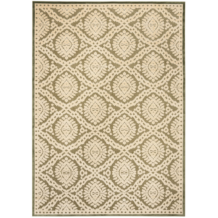 Hand-Tufted Dill Green and Beige Wool Rectangular Rug