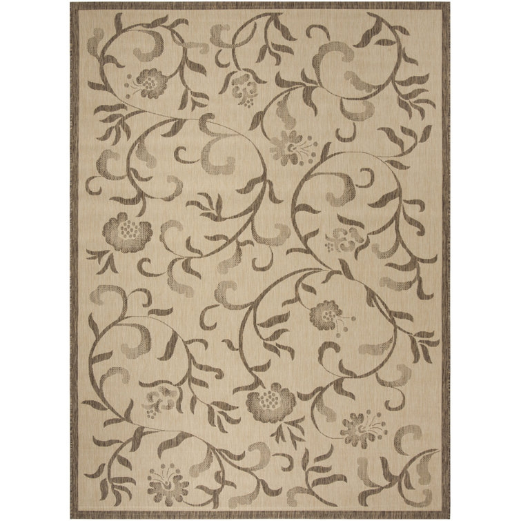 Cream and Brown Floral Tufted Handmade Rectangular Rug