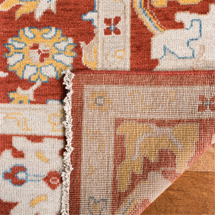 Hand-Knotted Rust and Beige Wool 9' x 12' Area Rug
