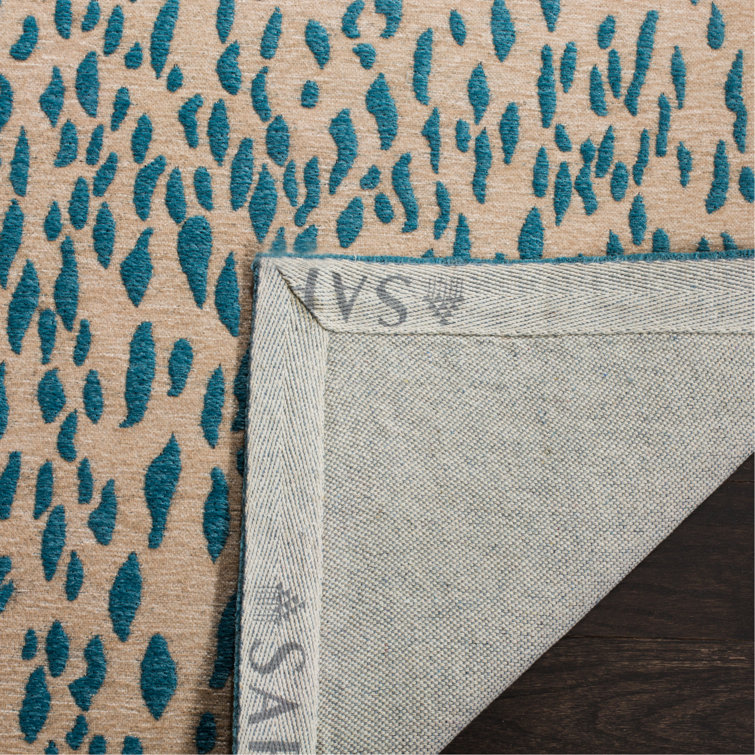 Marbella Blue Beige Flat Woven Wool 8' x 10' Area Rug