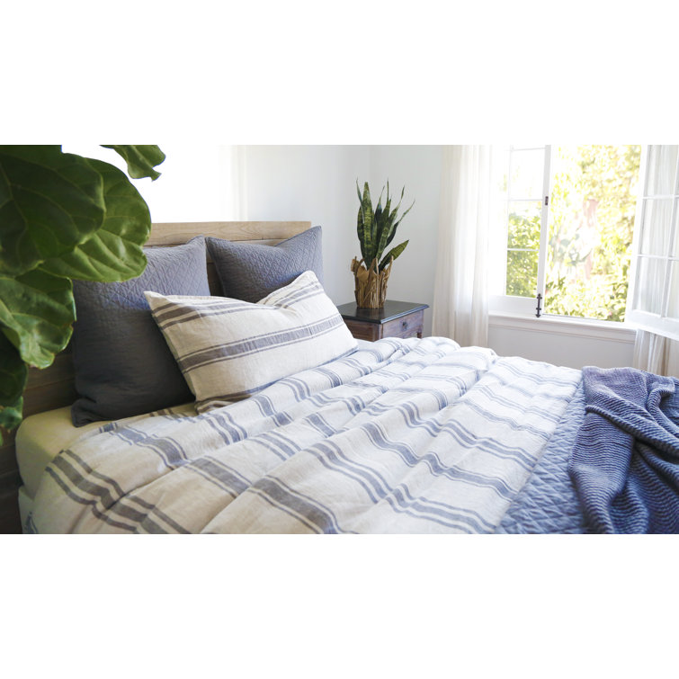 Jackson Midnight Stripe King Duvet Cover in Linen Flax