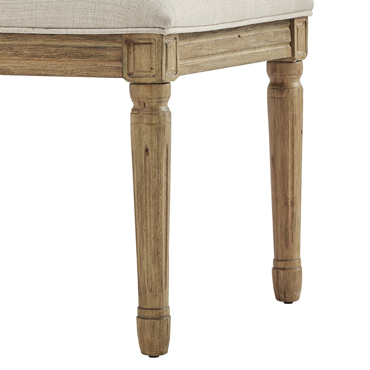 Beige Linen Upholstered Dining Chair with Natural Wood Finish