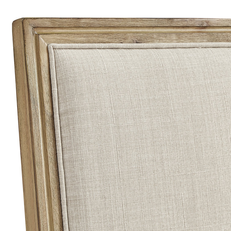 Beige Linen Upholstered Dining Chair with Natural Wood Finish