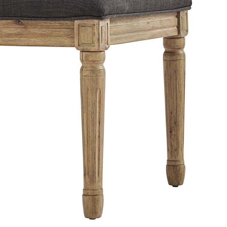 Dark Gray Linen Upholstered Dining Chair with Natural Wood Frame