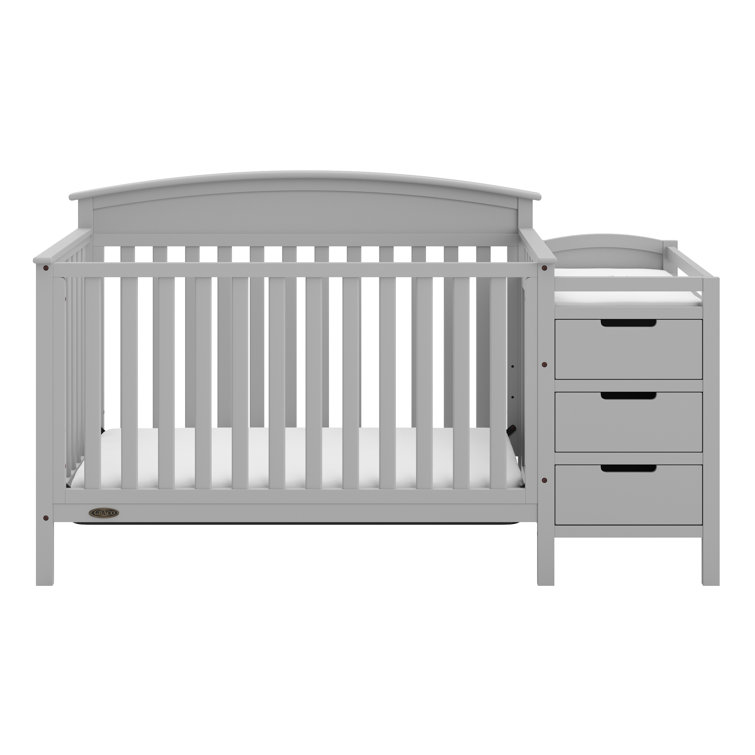 Pebble Gray Pine Convertible Crib and Changer with Storage