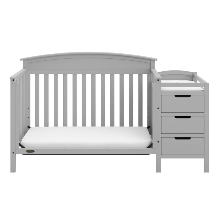 Pebble Gray Pine Convertible Crib and Changer with Storage