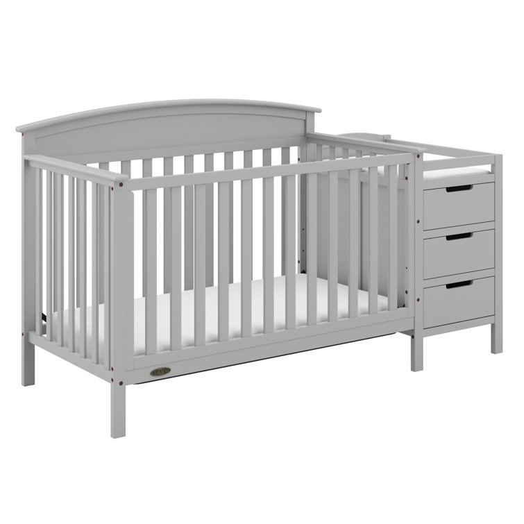 Pebble Gray Pine Convertible Crib and Changer with Storage