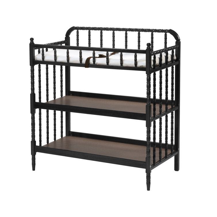Ebony Black Wooden Changing Table with Safety Strap and Drawers