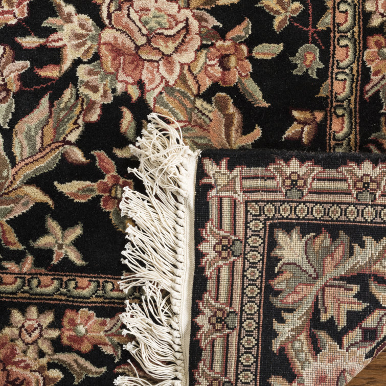 Elegant Kerman Black Wool 5' x 7' Hand-Knotted Area Rug