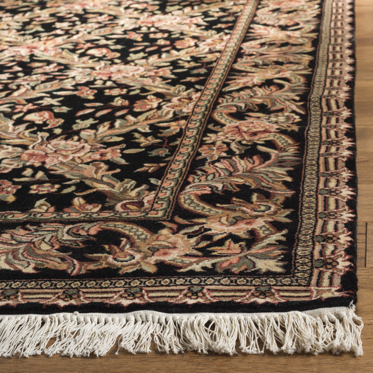 Elegant Kerman Black Wool 5' x 7' Hand-Knotted Area Rug