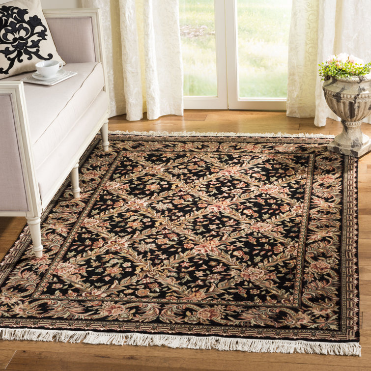 Elegant Kerman Black Wool Round Hand-Knotted Area Rug
